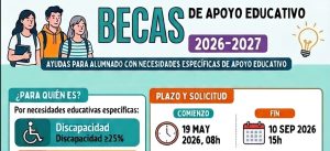 Abierto el plazo de Ayudas para Alumnado con Necesidades Específicas de Apoyo Educativo (Curso 2026-2027)